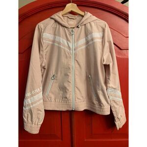 Hollister California Size Medium Dusty Pink Windbreaker Jacket Arm Spellout EUC